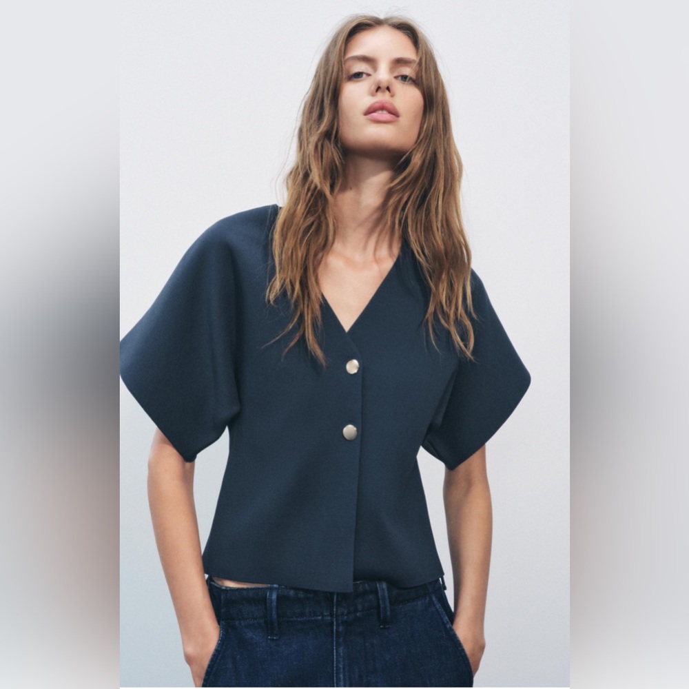 Zara Basic Knit Short Sleeve Cardigan - L